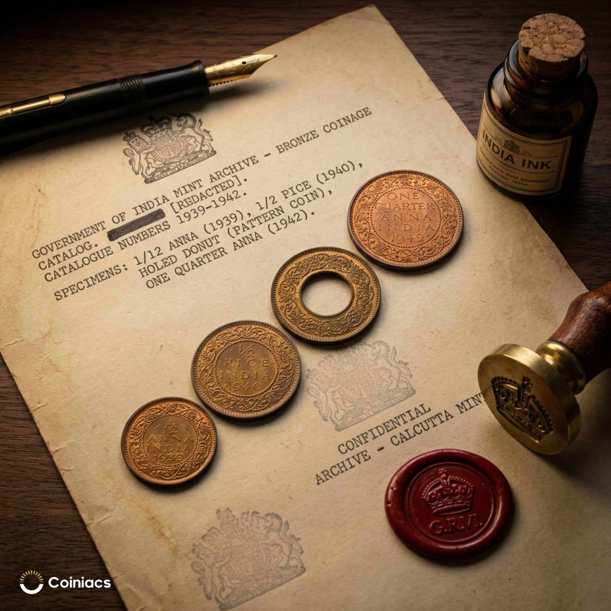 UNC Scarce SET of 4 Bronze Coins of George VI King (1939-46) 4 Coins SET, British India Uniform Coinage, UNC - Image 4