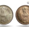 SET of 5 Rupees Commemorative Coins Indra Gandhi & Jawaharlal Nehru Cupro-nickel 2 Coins SET, Republic Indian Decimal Series, UNC. - Image 3