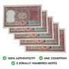 NOTAPHILY Rare Authentic Vintage Set of UNC 2 Rupees Tiger Issue Serially Numbered (5 Pieces SET), Uncirculated Condition. - Image 2