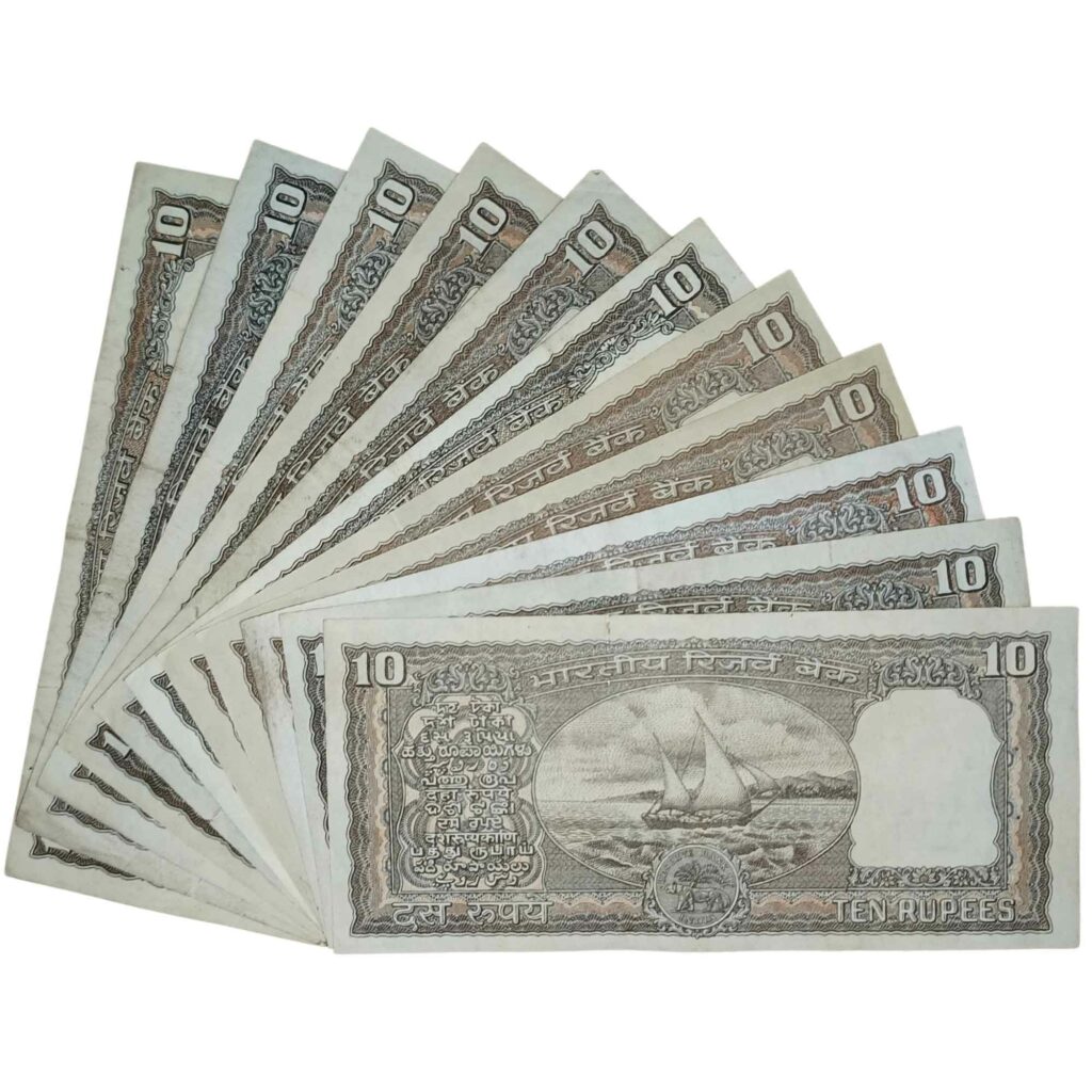 Notaphily NOTAPHILY Rare Authentic Vintage Set of 10 Rupees Black Boat (10 Pieces ...