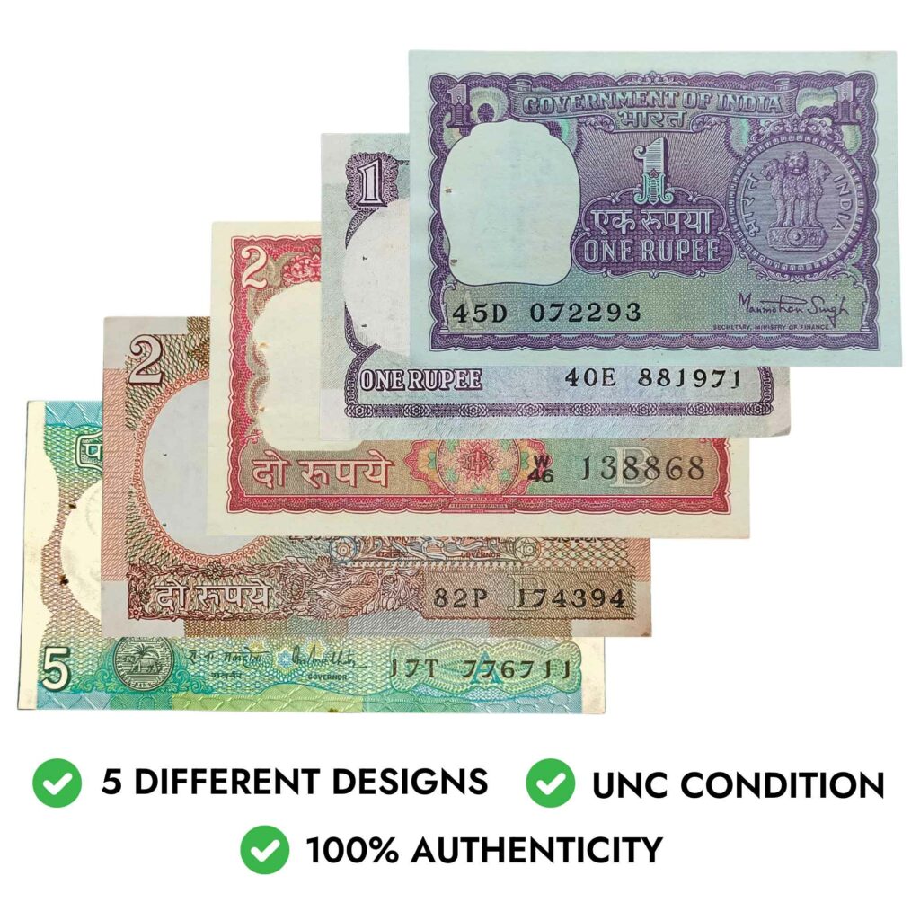 Notaphily NOTAPHILY Rare Authentic Vintage Set of 1,2,5 Rupees (5 Pieces SET) in ...