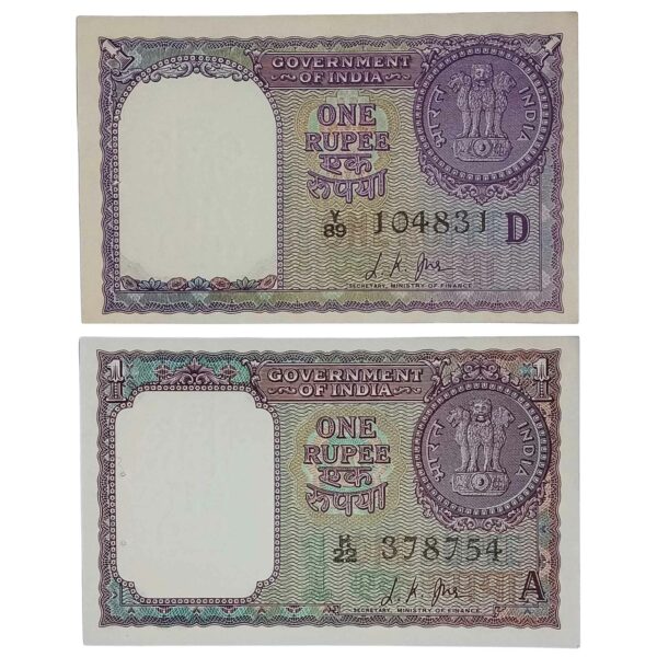 NOTAPHILY Scarce SET of 1 Rupee L. K. Jha 1957 & 1963, Republic India Numismatics Note, UNC