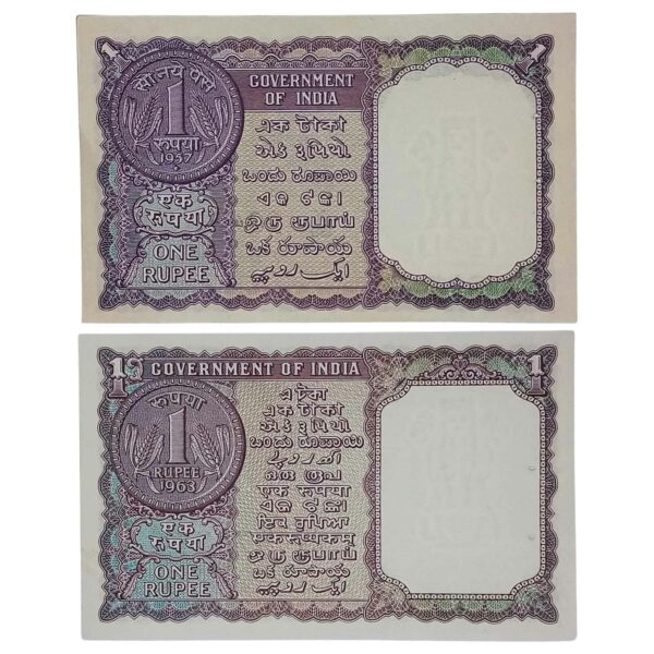 NOTAPHILY Scarce SET of 1 Rupee L. K. Jha 1957 & 1963, Republic India Numismatics Note, UNC - Image 2