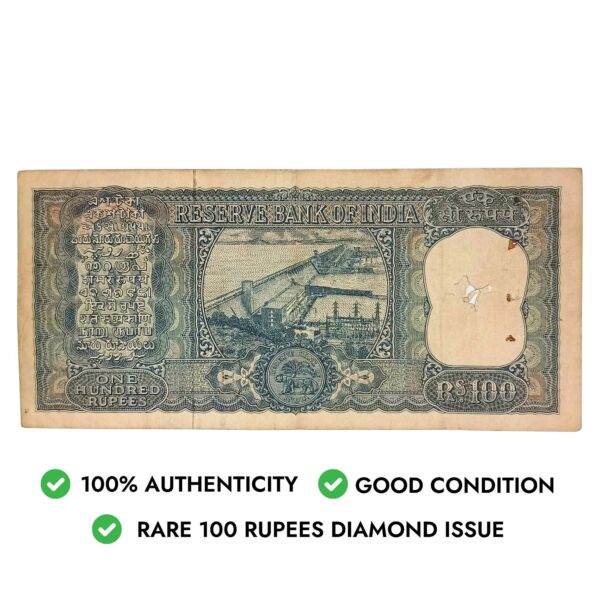 NOTAPHILY Rare 100 Rupees Diamond Issue Governor L. K. Jha Plain Inset, AB-88 Prefix, Republic India Bank Note, (G9) Collectible. - Image 4