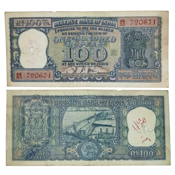 NOTAPHILY Rare 100 Rupees L. K. Jha AB53-Prefix, Diamond Issue, Republic India Numismatics Note, (G9) Collectible.