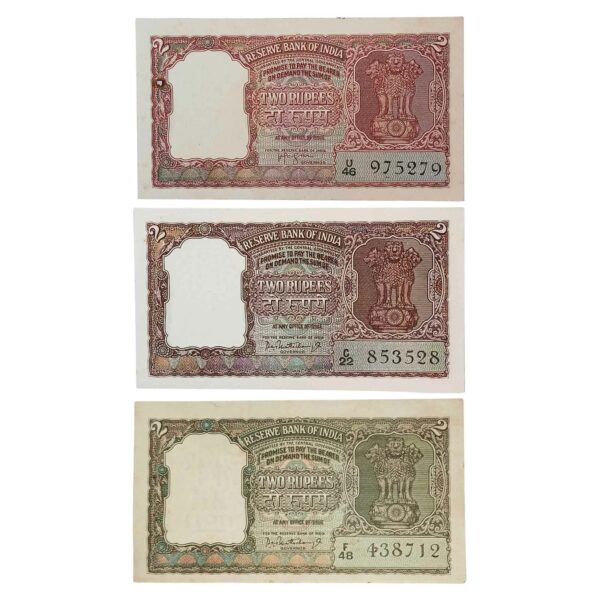 NOTAPHILY Rare SET of 2 Rupee Half Tiger 3 Different Designs Gov. H. V. Iyengar, P. C. Bhattacharya, Republic India Numismatics Notes, AU/UNC.