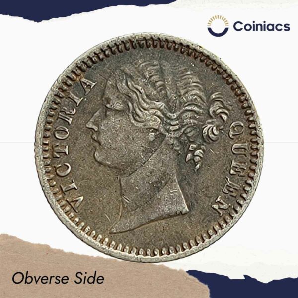 Scarce 1/4 Rupee Victoria Queen Divided Legend 1840 CE (Sheriff ) 10 Berries (6L +4R ) Silver coin, British India Uniform Coinage, Collectible. - Image 2