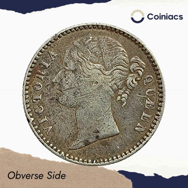 Scarce 1/4 Rupee Victoria Queen Divided Legend 1840 CE (Sheriff ) 10 Berries (6L +4R ) Silver coin, British India Uniform Coinage, Collectible. - Image 2