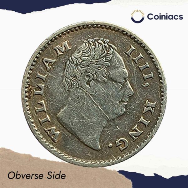 Rare 1/4 Rupee William IIII King 1835 CE Calcutta Mint (Obv A, Rev III) 18 Berries (10L +8R ) Silver coin, British India Uniform Coinage, Collectible. - Image 2