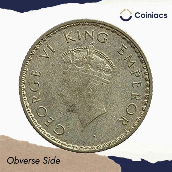 Scarce 1/4 Rupee George VI King Emperor (Head Type - I 'Young Head') 1940 CE Bombay Mint Silver Coin, British India Uniform Coinage, Collectible. - Image 2