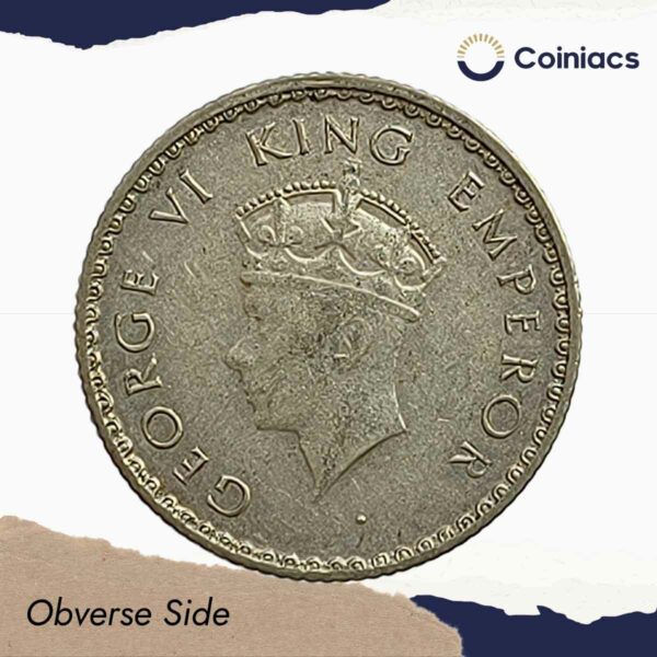 Scarce 1/4 Rupee George VI King Emperor (Head Type - I 'Young Head') 1940 CE Bombay Mint Silver Coin, British India Uniform Coinage, Collectible. - Image 2