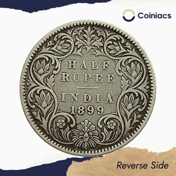 Scarce Half Rupee Victoria Empress 1899 Calcutta Mint ('C' Incuse) Silver Coin, British India Uniform Coinage, Collectible. - Image 3