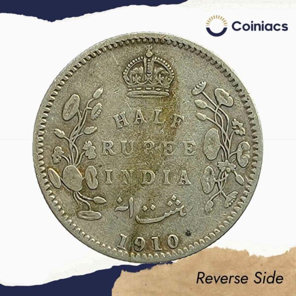 Scarce Half Rupee Edward VII 1910 Calcutta Mint Silver Coin, British India Uniform Coinage, Fine. - Image 3