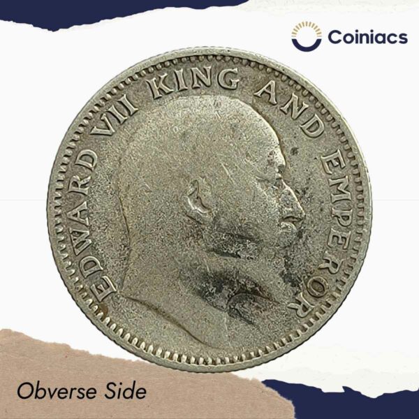 Scarce Half Rupee Edward VII 1910 Calcutta Mint Silver Coin, British India Uniform Coinage, Fine. - Image 2