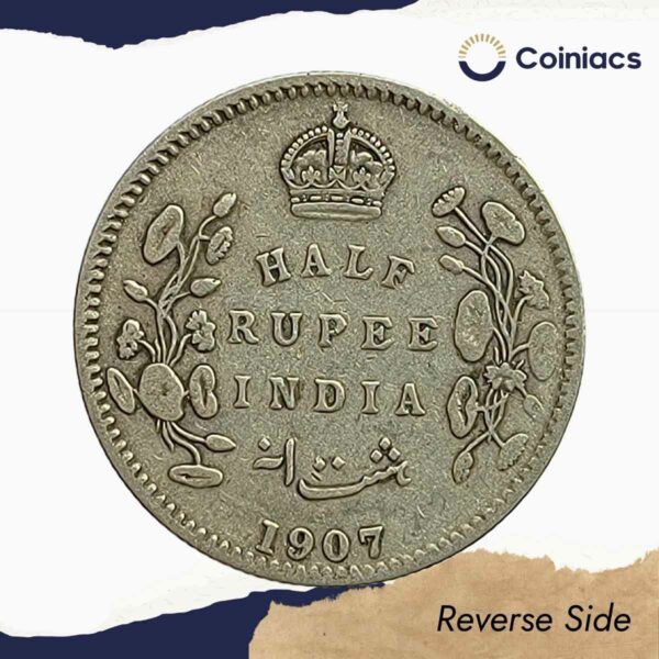 Scarce Half Rupee Edward VII 1907 Calcutta Mint Silver Coin, British India Uniform Coinage, Collectible. - Image 3