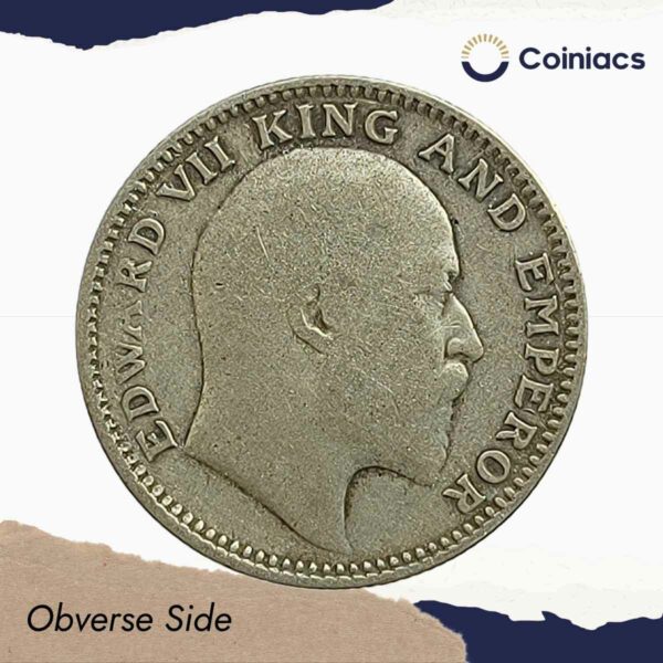 Scarce Half Rupee Edward VII 1907 Calcutta Mint Silver Coin, British India Uniform Coinage, Collectible. - Image 2