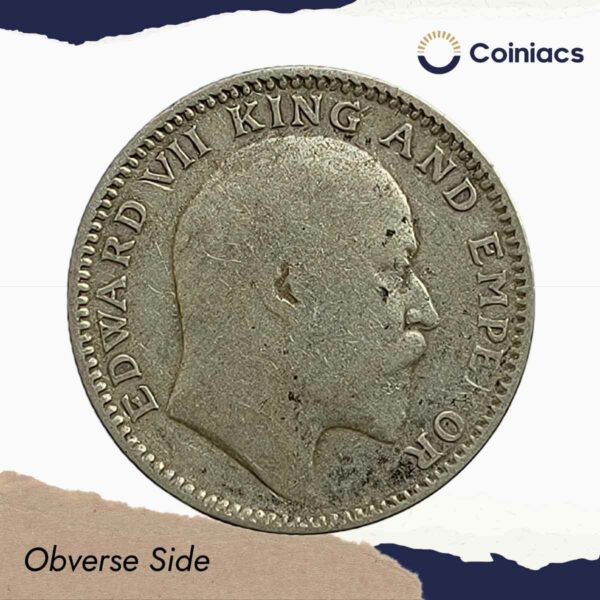 Scarce Half Rupee Edward VII 1907 Calcutta Mint Silver Coin, British India Uniform Coinage, Collectible. - Image 2