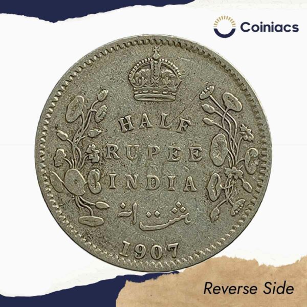 Scarce Half Rupee Edward VII 1907 Calcutta Mint Silver Coin, British India Uniform Coinage, Collectible. - Image 3