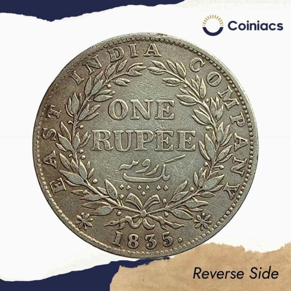 Scarce One Rupee William IIII 1835 Calcutta Mint (F Incused, Obv-A(a), Rev-III) Silver Coin, British India Uniform Coinage, Collectible. - Image 3