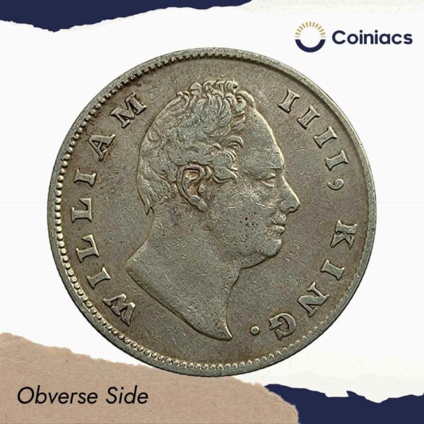 Scarce One Rupee William IIII 1835 Calcutta Mint (Obv-A, Rev-I) Silver Coin, British India Uniform Coinage, Collectible. - Image 2