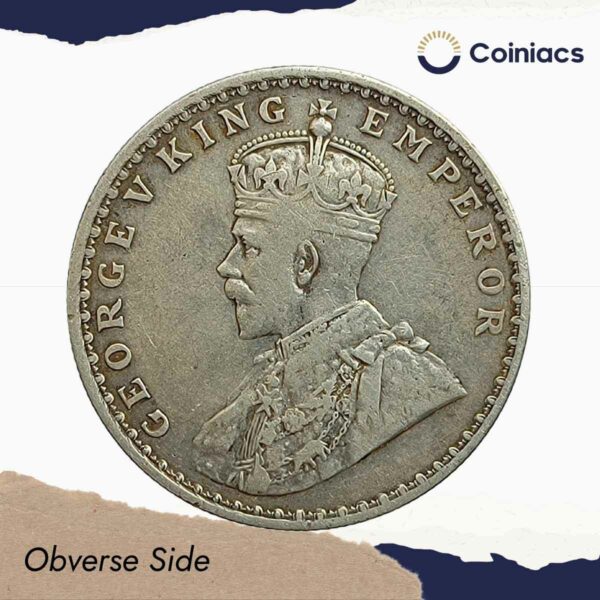 Rare One Rupee George V 1911 CE (Pig Rupee) Calcutta Mint Silver coin, British India Uniform Coinage, Collectible. - Image 2