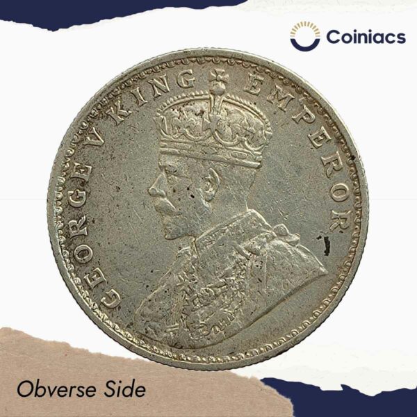 Rare One Rupee George V 1921 CE (Key Date) Bombay Mint Silver coin, British India Uniform Coinage, Collectible. - Image 2