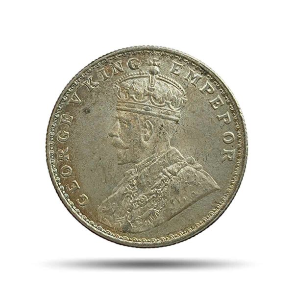 Rare One Rupee George V 1921 CE (Key Date) Bombay Mint Silver coin, British India Uniform Coinage, UNC (Toned).