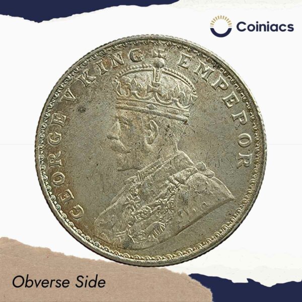 Rare One Rupee George V 1921 CE (Key Date) Bombay Mint Silver coin, British India Uniform Coinage, UNC (Toned). - Image 2