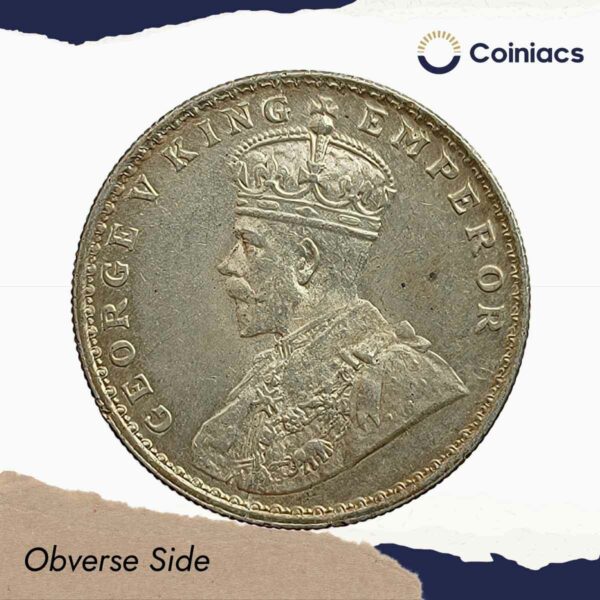 Rare One Rupee George V 1921 CE (Key Date) Bombay Mint Silver coin, British India Uniform Coinage, UNC (Toned). - Image 2