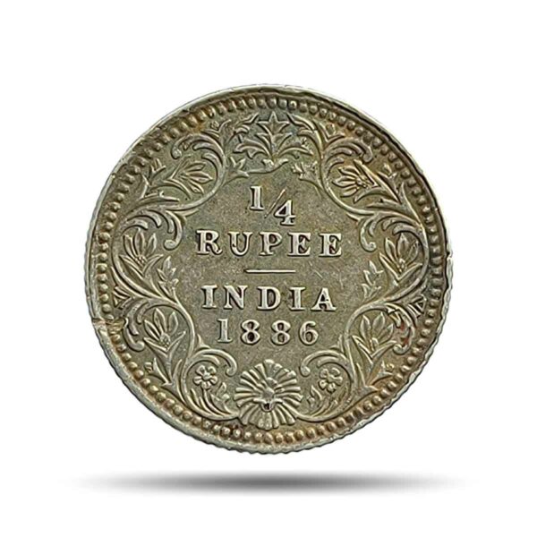 Scarce 1/4 Rupee Victoria Empress 1886 Calcutta Mint Silver Coin, British India Uniform Coinage, Collectible.