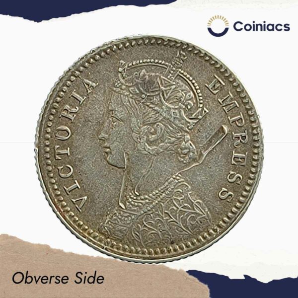 Scarce 1/4 Rupee Victoria Empress 1886 Calcutta Mint Silver Coin, British India Uniform Coinage, Collectible. - Image 2