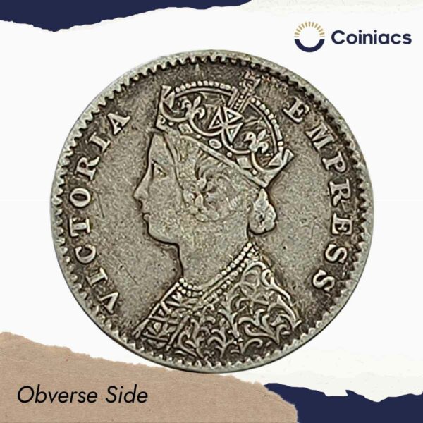 Scarce Two Annas Victoria Empress 1901 Calcutta Mint ('C' Incused) Silver Coin, British India Uniform Coinage, Collectible. - Image 2