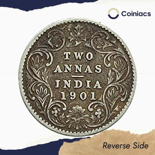 Scarce Two Annas Victoria Empress 1901 Calcutta Mint ('C' Incused) Silver Coin, British India Uniform Coinage, Fine. - Image 3