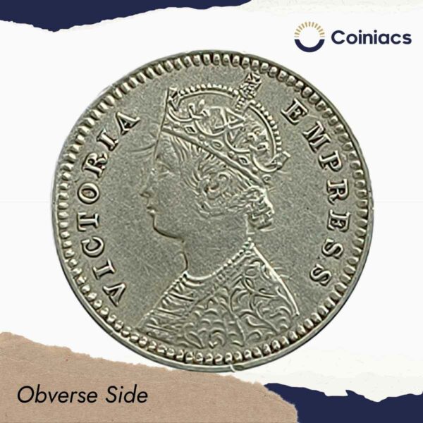 Scarce Two Annas Victoria Empress 1888 Calcutta Mint Silver Coin, British India Uniform Coinage, Collectible. - Image 2