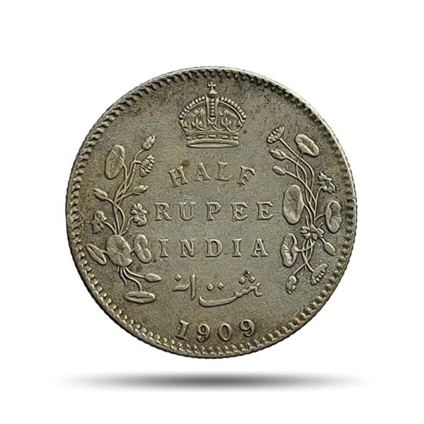 Rare Half Rupee Edward VII 1909 (Key Date) Calcutta Mint Silver Coin, British India Uniform Coinage, Collectible.