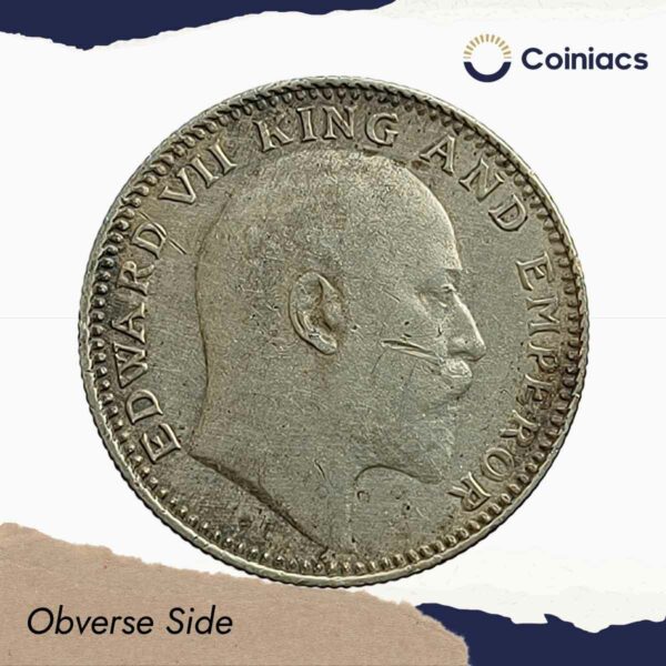 Rare Half Rupee Edward VII 1909 (Key Date) Calcutta Mint Silver Coin, British India Uniform Coinage, Collectible. - Image 2