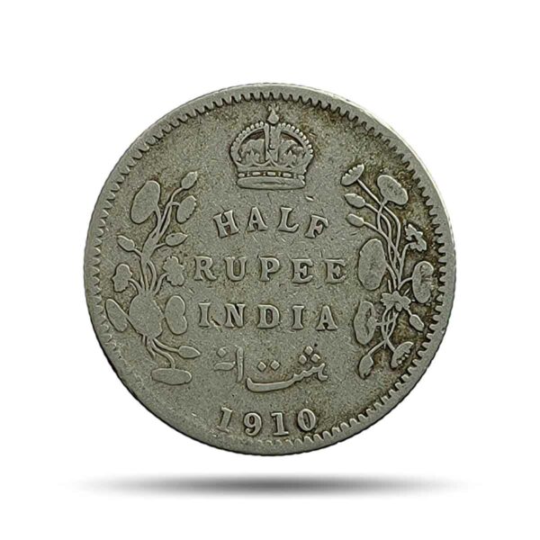 Scarce Half Rupee Edward VII 1910 Calcutta Mint Silver Coin, British India Uniform Coinage, Fine.