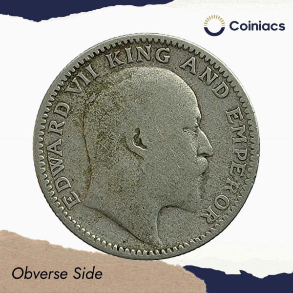 Scarce Half Rupee Edward VII 1910 Calcutta Mint Silver Coin, British India Uniform Coinage, Fine. - Image 2