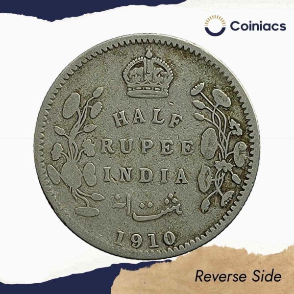 Scarce Half Rupee Edward VII 1910 Calcutta Mint Silver Coin, British India Uniform Coinage, Fine. - Image 3