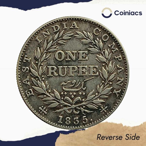 Scarce One Rupee William IIII 1835 Calcutta Mint (f Dug Out, Obv-A, Rev-II) Silver Coin, British India Uniform Coinage, Collectible. - Image 3