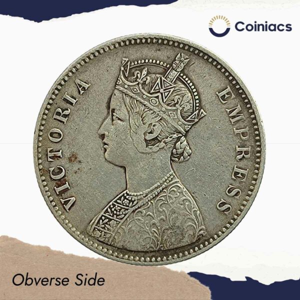 Rare One Rupee Mangal Singh, Victoria Empress 1877 Silver Coin, Princely State of Alwar Coinage, Collectible. - Image 2