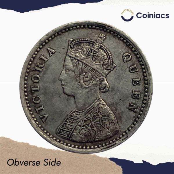 Two Annas Victoria Queen 1862 Silver Coin, British India Uniform Coinage, Collectible - Image 2