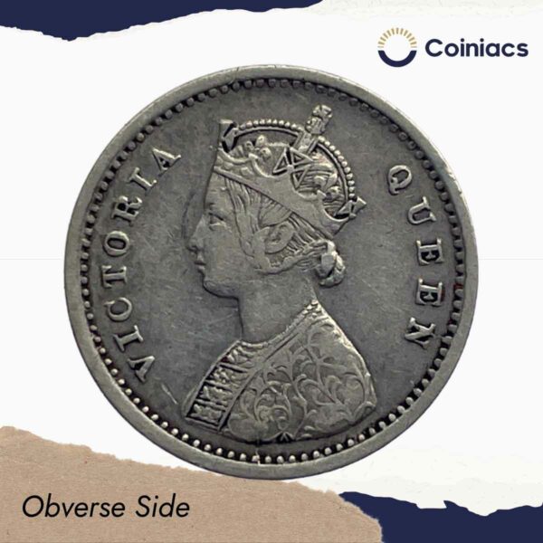 Two Annas Victoria Queen 1862 Silver Coin, British India Uniform Coinage, Collectible - Image 2