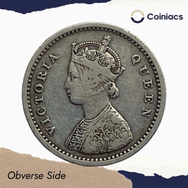 Two Annas Victoria Queen 1862 Silver Coin, British India Uniform Coinage, Collectible - Image 2