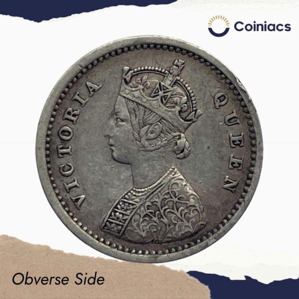 Two Annas Victoria Queen 1862 Silver Coin, British India Uniform Coinage, Collectible - Image 2