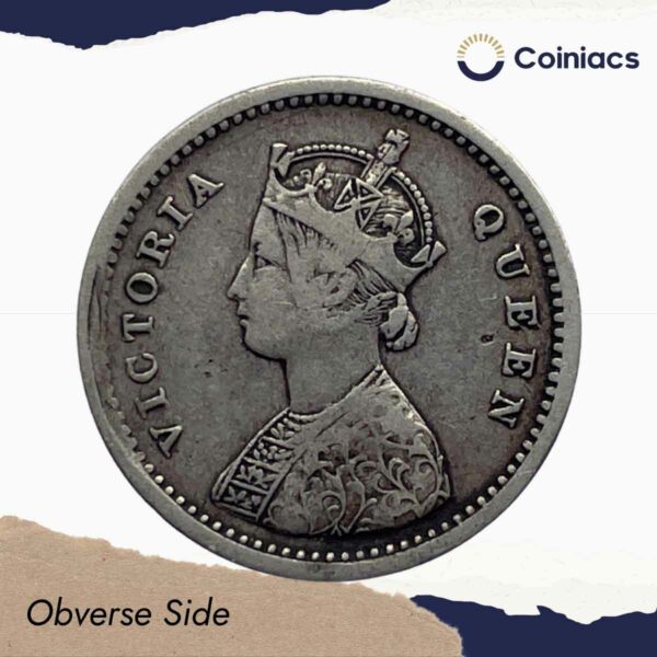 Two Annas Victoria Queen 1862 Silver Coin, British India Uniform Coinage, Collectible - Image 2