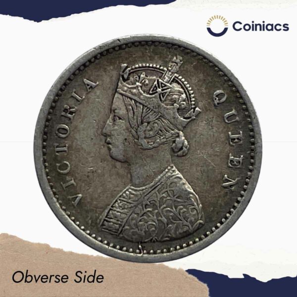 Two Annas Victoria Queen 1862 Silver Coin, British India Uniform Coinage, Collectible - Image 2