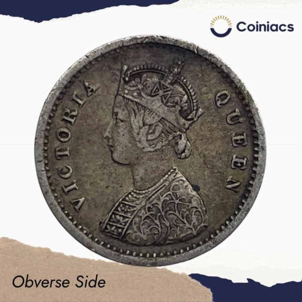 Two Annas Victoria Queen 1862 Silver Coin, British India Uniform Coinage, Collectible - Image 2