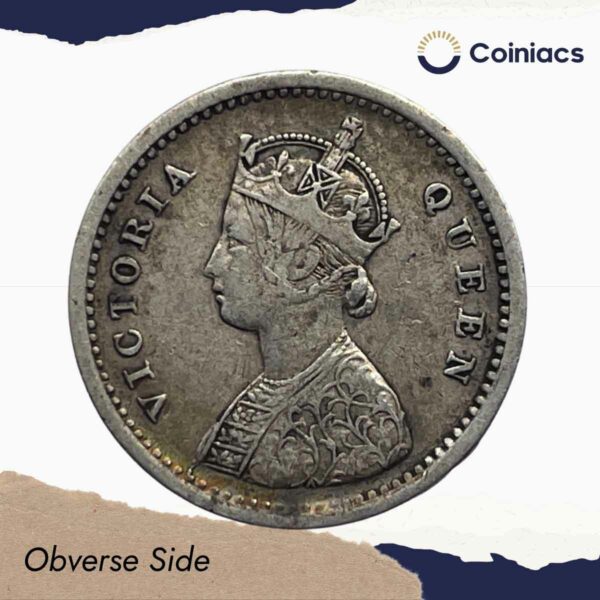 Two Annas Victoria Queen 1862 Silver Coin, British India Uniform Coinage, Collectible - Image 2