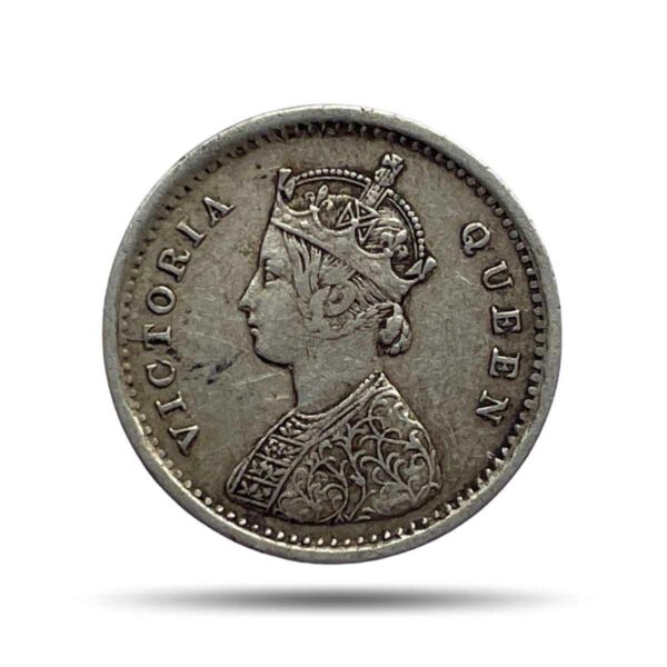 Two Annas Victoria Queen 1862 Silver Coin, British India Uniform Coinage, Collectible